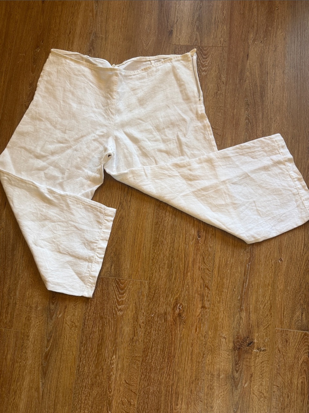 Eileen Fisher Women’s White Washable Linen Wide Leg Crop Pants Side Zip L